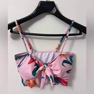 Floral Pink Tie-Front Women’s Swimsuit Top Size Small